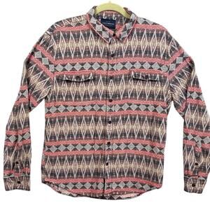 Lucky Brand Men's Western Print Button Up Shirt Earth Tone Aztec Print Size M